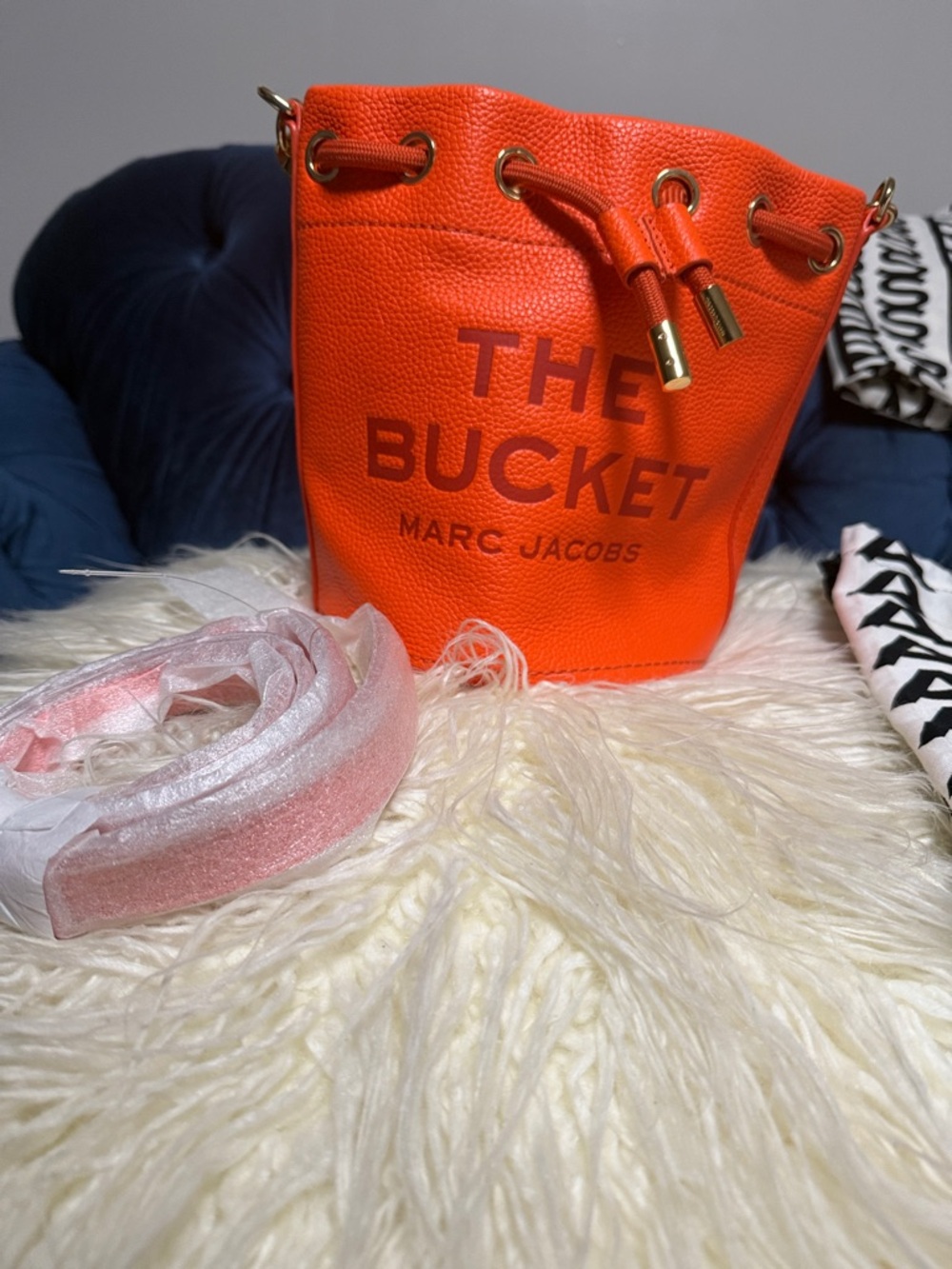 Marc Jacobs Orange Leather Drawstring Bucket Bag